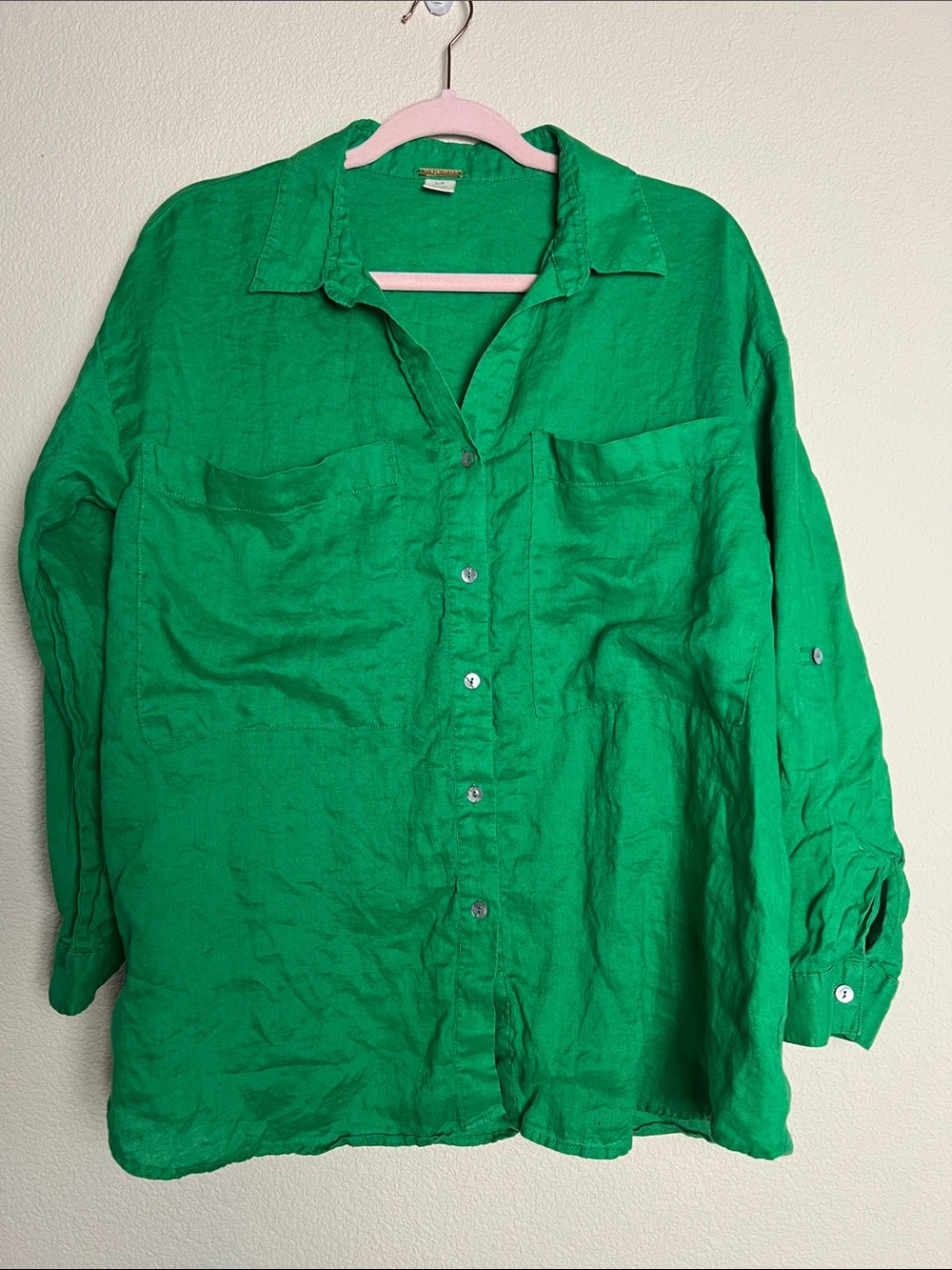 Magaschoni Emerald Green Oversized 100% Linen Shirt Size Small